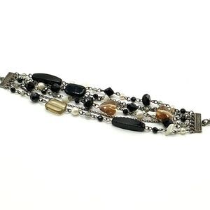 Lia Sophia VIXEN MOP, Faux Pearl, Acrylic & Glass Beaded Multi-Strand Bracelet